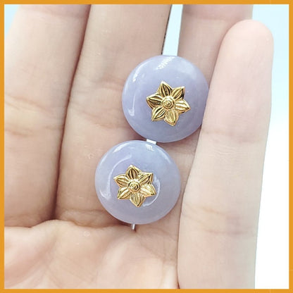 Yingmart Jade Lily of the Valley Coin Earrings Natural Carved Genuine Jadeite Real Jade Grade A Type A