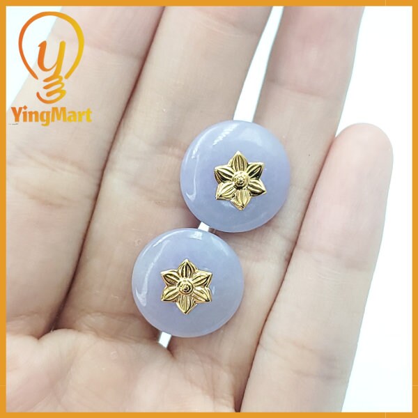 Yingmart Jade Lily of the Valley Coin Earrings Natural Carved Genuine Jadeite Real Jade Grade A Type A