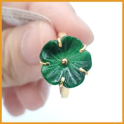 Yingmart Jade Plum Blossom Ring Natural Carved Genuine Jadeite Real Jade Grade A Type A