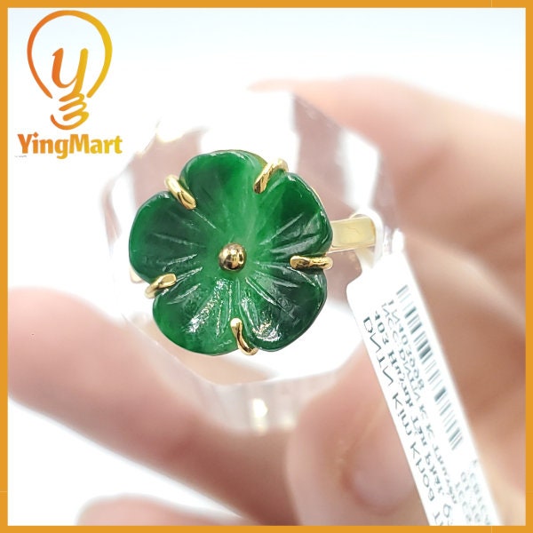 Yingmart Jade Plum Blossom Ring Natural Carved Genuine Jadeite Real Jade Grade A Type A