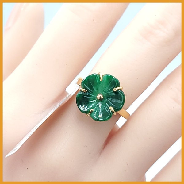 Yingmart Jade Plum Blossom Ring Natural Carved Genuine Jadeite Real Jade Grade A Type A