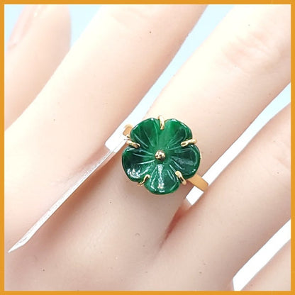 Yingmart Jade Plum Blossom Ring Natural Carved Genuine Jadeite Real Jade Grade A Type A