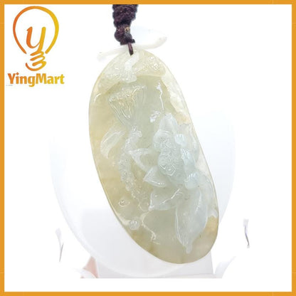 Yingmart  Natural Jade Lotus Flower 100% Genuine Jadeite Real Jade Grade A Type A Hand Craving