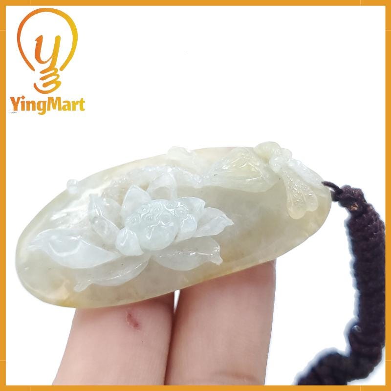 Yingmart  Natural Jade Lotus Flower 100% Genuine Jadeite Real Jade Grade A Type A Hand Craving