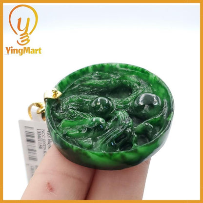 Yingmart  100% Natural Jade Dragon Pendant  Burmese Myanmar Genuine Jadeite Real Jade  Hand Carved