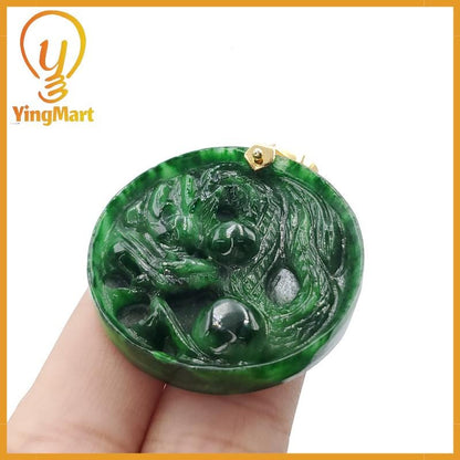 Yingmart  100% Natural Jade Dragon Pendant  Burmese Myanmar Genuine Jadeite Real Jade  Hand Carved