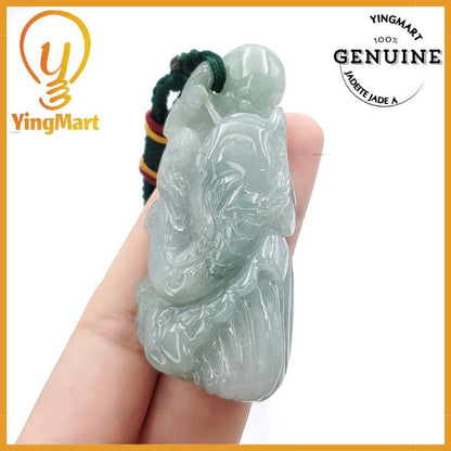 Yingmart Catfish Carved Pendant 100% Natural Genuine Jadeite Real Jade Type A Grade A Hand Carved
