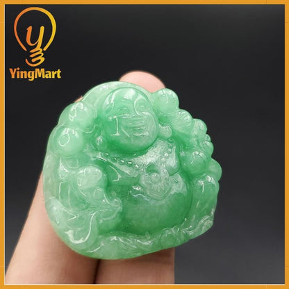 Yingmart Buddha Jade Pendant 100% Genuine Jadeite Real Jade Hand Carved Statue of Buddha Jadeite, Protection, Good Luck