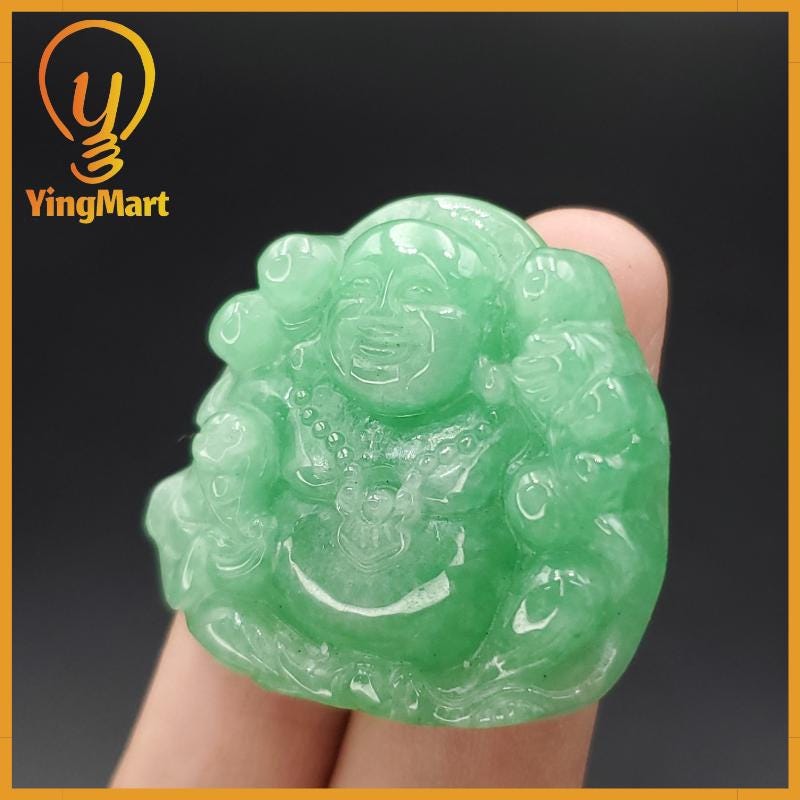 Yingmart Buddha Jade Pendant 100% Genuine Jadeite Real Jade Hand Carved Statue of Buddha Jadeite, Protection, Good Luck