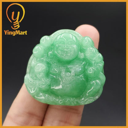 Yingmart Buddha Jade Pendant 100% Genuine Jadeite Real Jade Hand Carved Statue of Buddha Jadeite, Protection, Good Luck