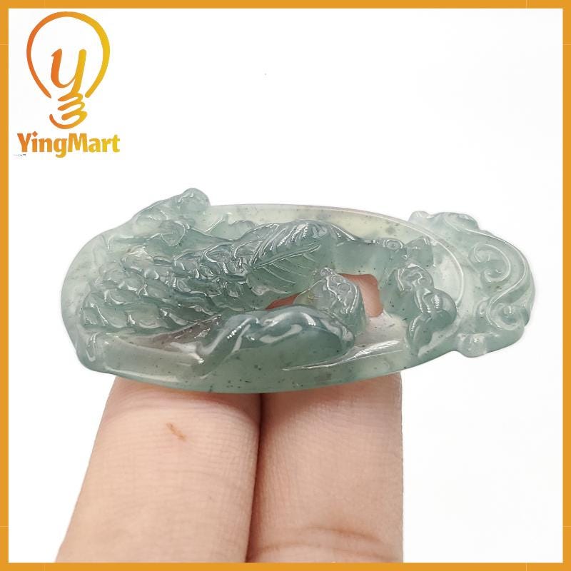Yingmart Peacock Pendant 100% Natural  Genuine Jadeite Real Jade Type A Grade A Hand Carved