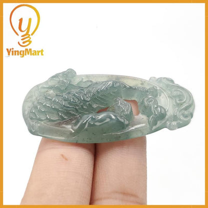 Yingmart Peacock Pendant 100% Natural  Genuine Jadeite Real Jade Type A Grade A Hand Carved