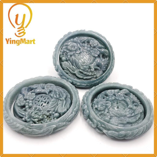 Yingmart 55mm-60mm Peacock Bracelet and Pendant Jade  100% Natural  Genuine Jadeite Real Jade Type A Grade A Hand Carved