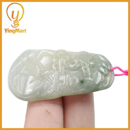 Yingmart  Landscape Pendant  Hand Carved 100% Genuine Jadeite Jade  Burmese Myanmar Real Jade Grade A Type A