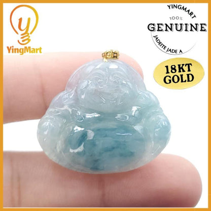 Yingmart 100% Genuine Rare  Blue Floating Laughing Buhdda Burmese Myanmar Authentic Jadeite Jade Grade A Hand Craving Pedant