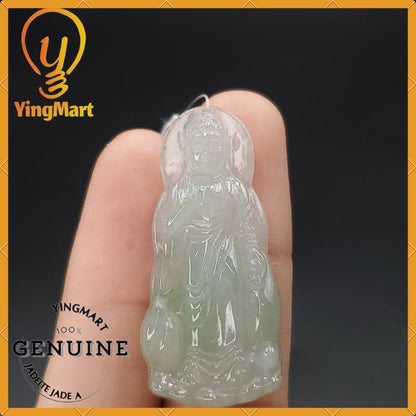Yingmart Light Green Guan-Yin Buhdda  Burmese Myanmar Genuine Jadeite Jade Grade A Hand Craving Pedant