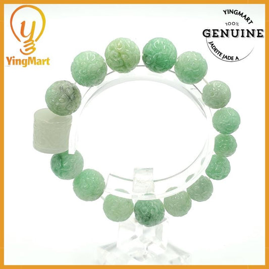 Yingmart Beads Carved With Natural Jade Genuine Burmese Type A Jadeite Jade Bracelet,,Vintage Jewelry,Accessories