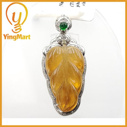 Yingmart VIP Icy Translucent Yellow Burmese Myanmar Genuine Jadeite Real Jade Grade A Pedant with 18K Gold and Natural Diamond Hook Setting