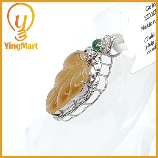 Yingmart VIP Icy Translucent Yellow Burmese Myanmar Genuine Jadeite Real Jade Grade A Pedant with 18K Gold and Natural Diamond Hook Setting