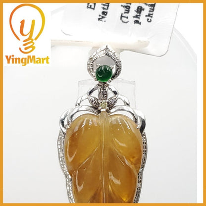 Yingmart VIP Icy Translucent Yellow Burmese Myanmar Genuine Jadeite Real Jade Grade A Pedant with 18K Gold and Natural Diamond Hook Setting