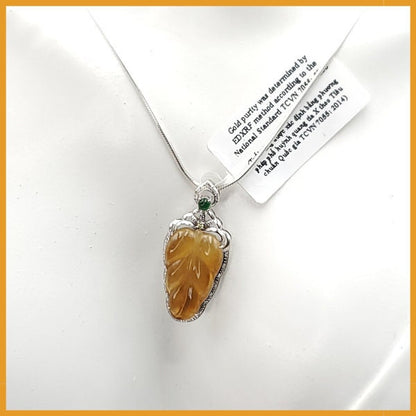 Yingmart VIP Icy Translucent Yellow Burmese Myanmar Genuine Jadeite Real Jade Grade A Pedant with 18K Gold and Natural Diamond Hook Setting