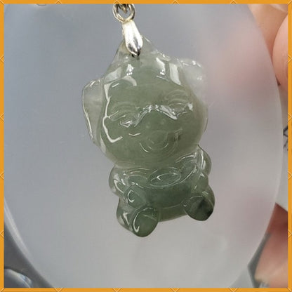 Yingmart Light Blue Piggy Burmese Myanmar Genuine Jadeite Jade Grade A Hand Craving Pedant with Hook setting