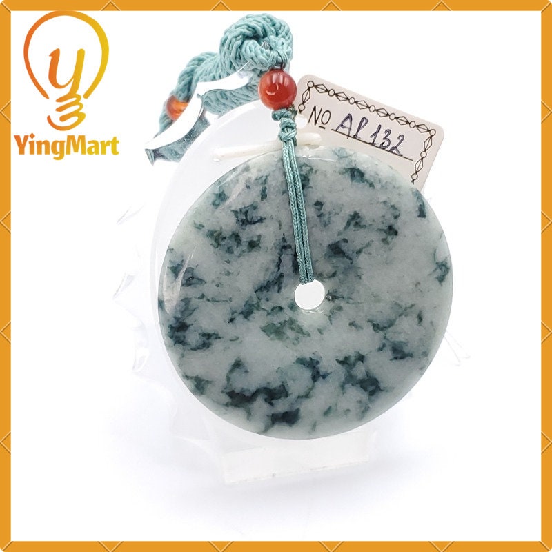 Yingmart  100% Natural Burma Jade Donut Pendant, Genuine MyanmarJadeite Real Jade Grade A Type A Hand Craved