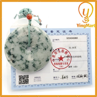Yingmart  100% Natural Burma Jade Donut Pendant, Genuine MyanmarJadeite Real Jade Grade A Type A Hand Craved