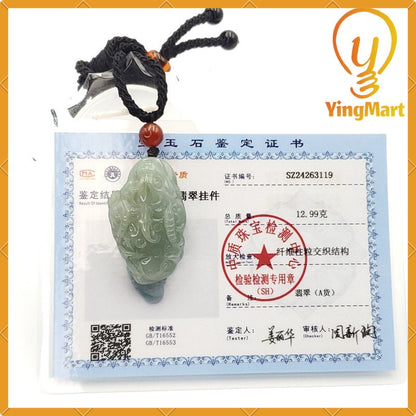 Yingmart  Fortune Pixiu Pendant 100% Natural  Burmese Myanmar Genuine Jadeite Real Jade Grade A Type A Hand Carved
