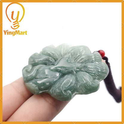 Yingmart  100% Natural Jade Nine - Tailed Fox Pendant Hand Carved  Burmese Myanmar Genuine Jadeite Real Jade Grade A Type A