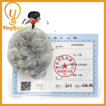 Yingmart Round Jade Pendant 100% natural Burmese Myanmar Genuine Jadeite Real Jade Grade A Type A Hand Carved