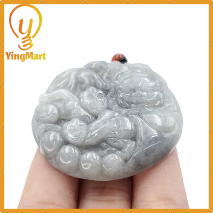 Yingmart Round Jade Pendant 100% natural Burmese Myanmar Genuine Jadeite Real Jade Grade A Type A Hand Carved
