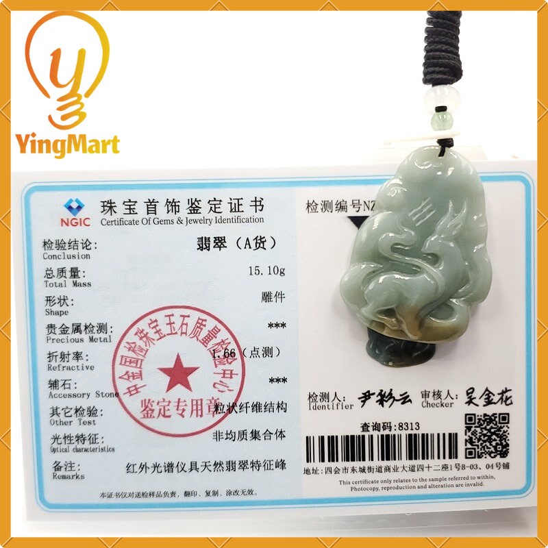 Yingmart 100% Natural Jade Pendant Hand Carved  Burmese Myanmar Genuine Jadeite Real Jade Grade A Type A