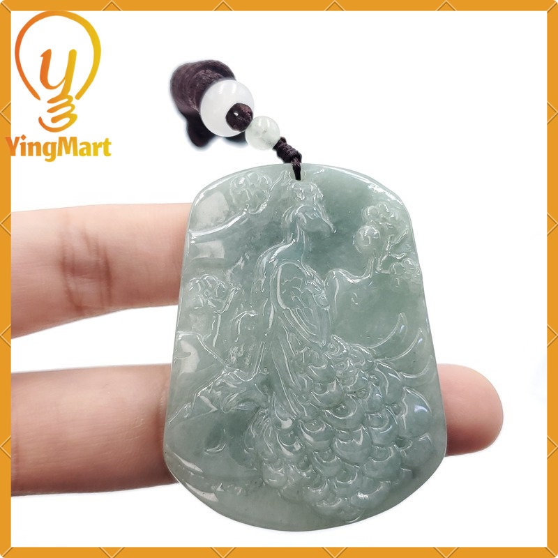 Yingmart 100% Genuine Jadeite Peacock Pendant Hand Carved Jade Burmese Myanmar  Real Jade Grade A Type A