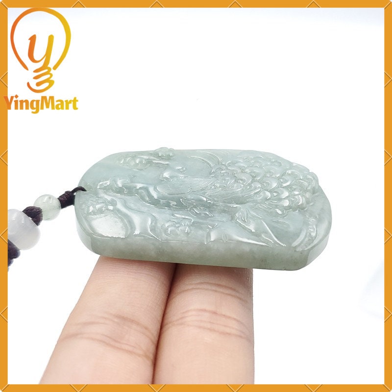 Yingmart 100% Genuine Jadeite Peacock Pendant Hand Carved Jade Burmese Myanmar  Real Jade Grade A Type A