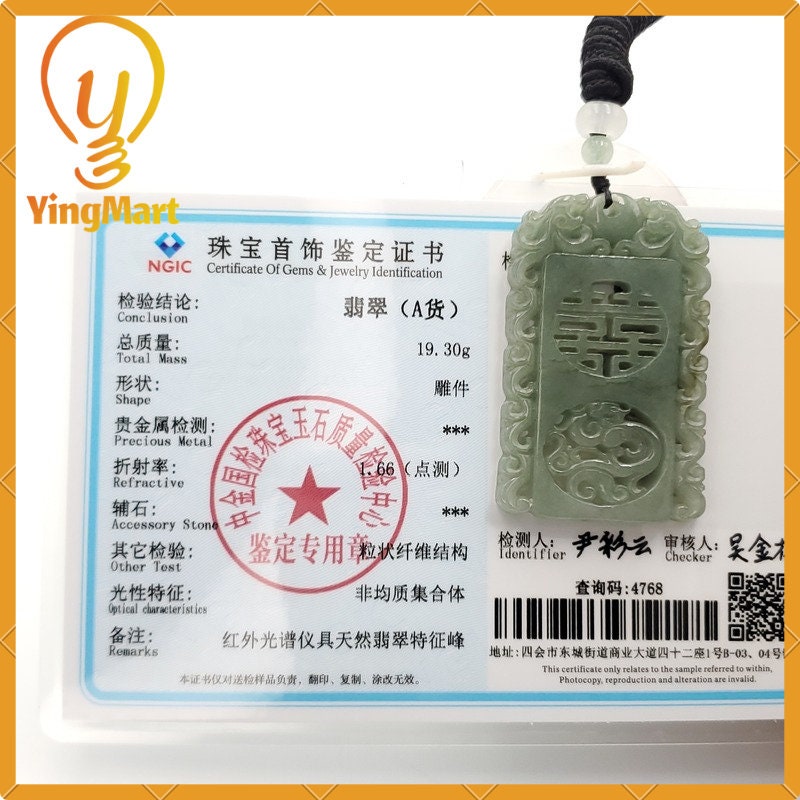 Yingmart 100% Natural Jade Jadeite Carved Hand Burmese Myanmar Genuine Grade A Type A