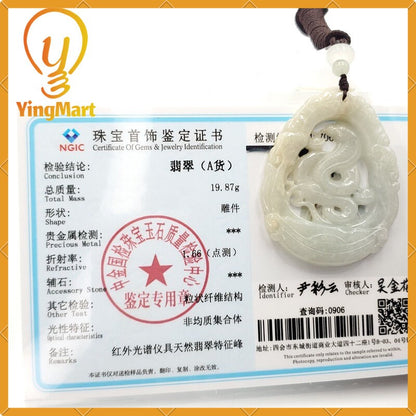 Yingmart Jade Zodiac Snake 100% Natural Jade Pendant  Burmese Myanmar Genuine Jadeite Real Jade Grade A Type A Hand Carved