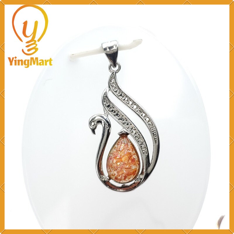 Yingmart Natural Strawberry Quartz Embraced By a Silver Swan Pendant 100% Genuine Jadeite Real Jade Type A Grade A Hand Carved