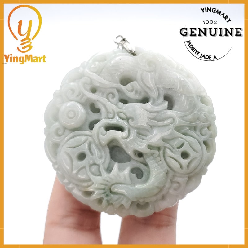 Yingmart Jade Dragon and Phoenix Jade Pendant Genuine Jadeite Real Jade Type A Grade A Hand Carved