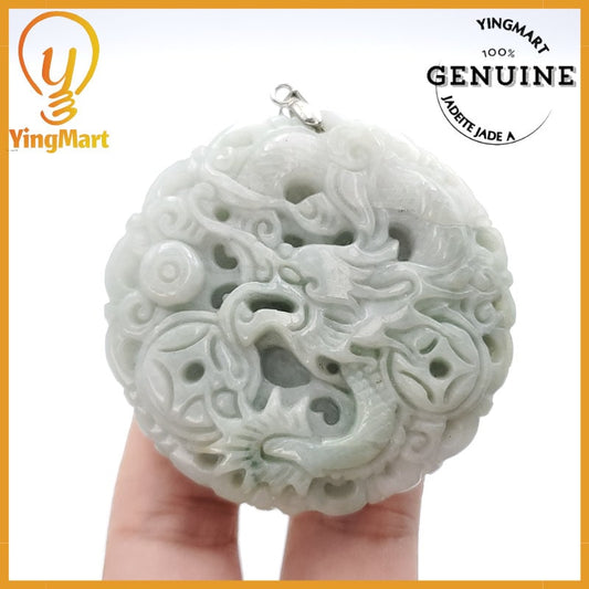 Yingmart Jade Dragon and Phoenix Jade Pendant Genuine Jadeite Real Jade Type A Grade A Hand Carved