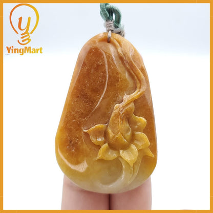 Yingmart Lotus Flower Jade Pendant  100% Genuine Jadeite Real Jade Type A Grade A Hand Carved