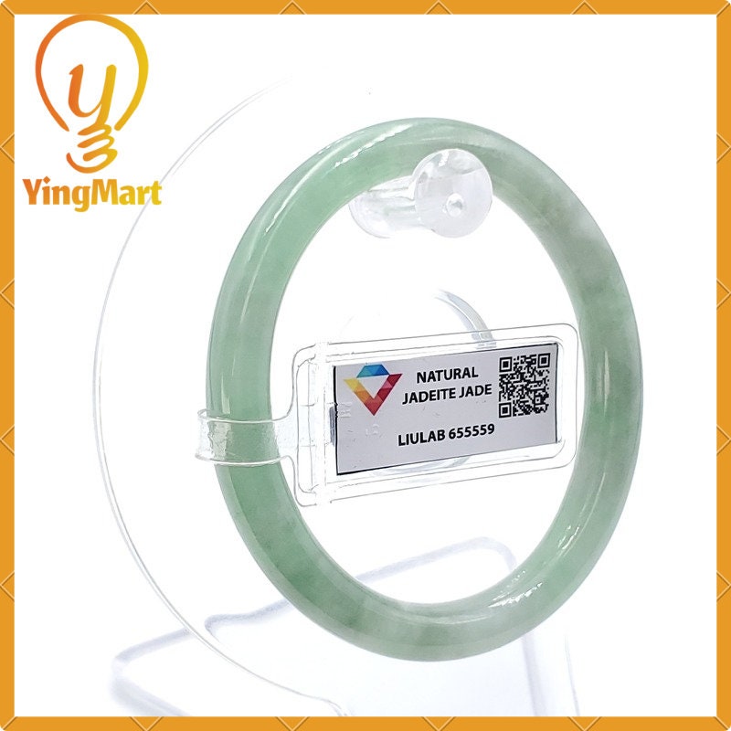 Yingmart 53mm LIULAB Certified Genuine Green Natural Jadeite Jade Thick Bangle Bracelets, Real Gemstone Bracelet, Vintage Jewelry