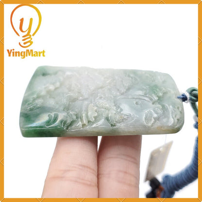 Yingmart Landscape Pendant  Hand Carved 100% Genuine Jadeite Jade  Burmese Myanmar Real Jade Grade A Type A
