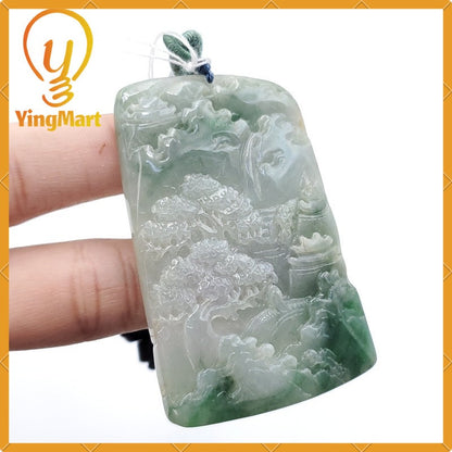 Yingmart Landscape Pendant  Hand Carved 100% Genuine Jadeite Jade  Burmese Myanmar Real Jade Grade A Type A