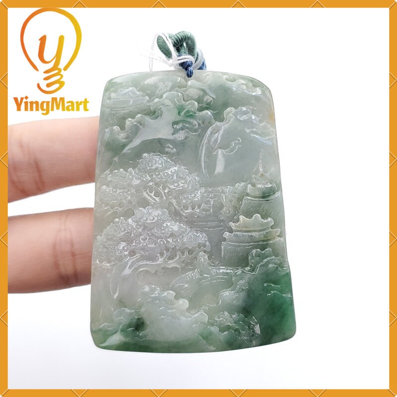 Yingmart Landscape Pendant  Hand Carved 100% Genuine Jadeite Jade  Burmese Myanmar Real Jade Grade A Type A