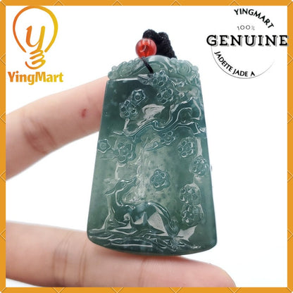 Yingmart A Deer grazing in the Landscape Pendant 100%  Genuine Jadeite Real Jade Type A Grade A Hand Carved