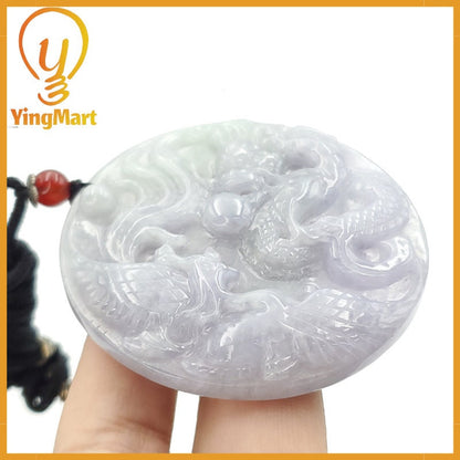 Yingmart Translucent Dragon, Phoenix Jade Pendant  Genuine Jadeite Real Jade Type A Grade A Hand Carved