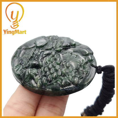 Yingmart  Landscape Pendant  Hand Carved 100% Genuine Jadeite Jade  Burmese Myanmar Real Jade Grade A Type A