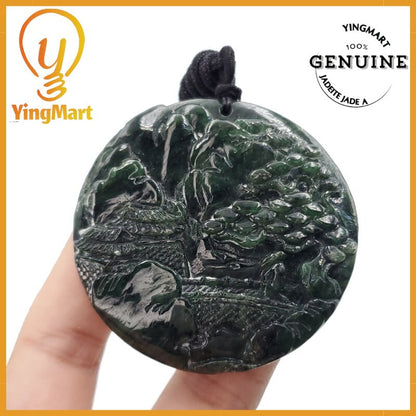 Yingmart  Landscape Pendant  Hand Carved 100% Genuine Jadeite Jade  Burmese Myanmar Real Jade Grade A Type A