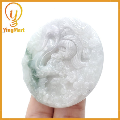 Yingmart  100% Natural Jade Nine - Tailed fox Pendant Hand Carved  Burmese Myanmar Genuine Jadeite Real Jade Grade A Type A